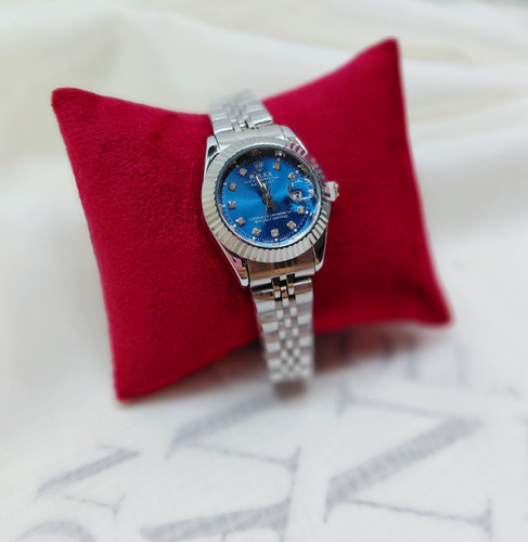 ساعت مچی رولکس Rolex زنانه رنگ صفحه آبی بدنه تمام نقرهای