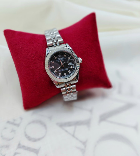 ساعت مچی رولکس Rolex زنانه صفحه مشکی بدنه تمام نقره ای