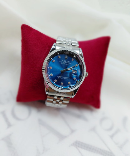ساعت مچی رولکس Rolex مردانه صفحه آبی تمام بدنه نقرهای